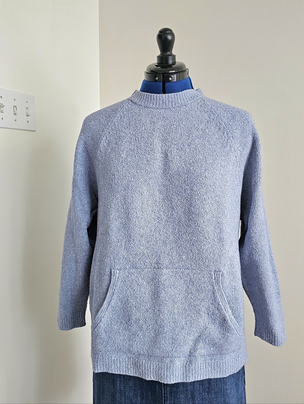 J.Jill Pure Jill Blue Bouclé Knit Sweater Cozy Textured Sweatshirt Pocket PM - Picture 3 of 15